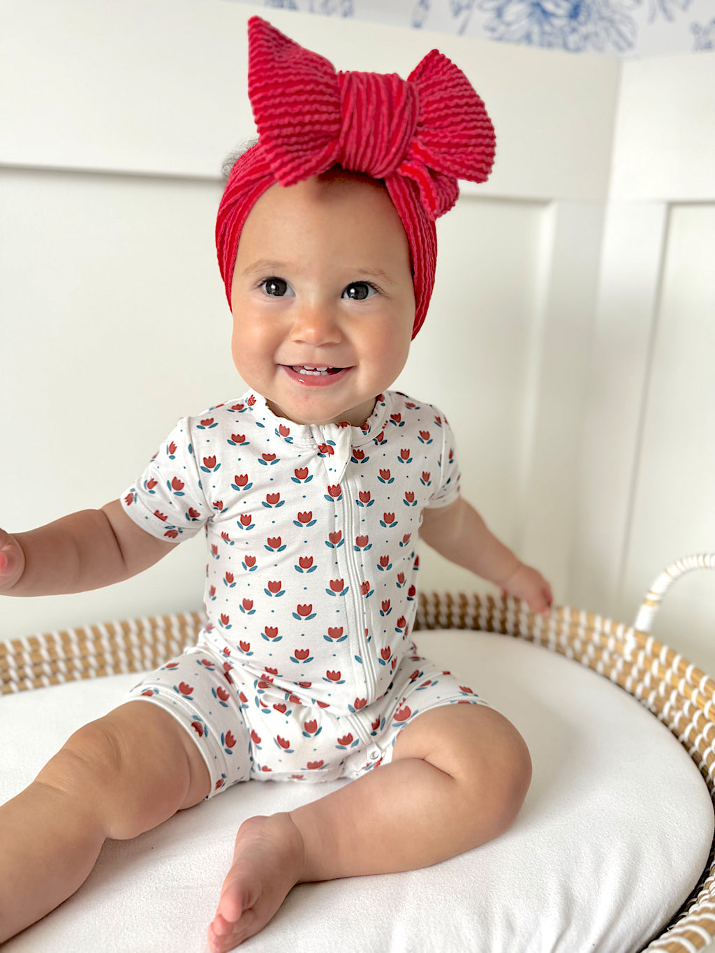 Red White & Blue Tulips Bamboo Shorty Pajamas - P's One-Stop Shop 
