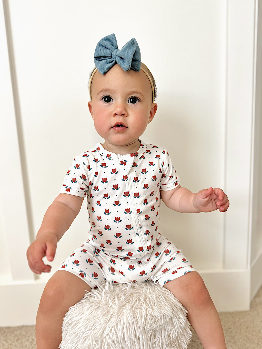 Red White & Blue Tulips Bamboo Shorty Pajamas - P's One-Stop Shop 