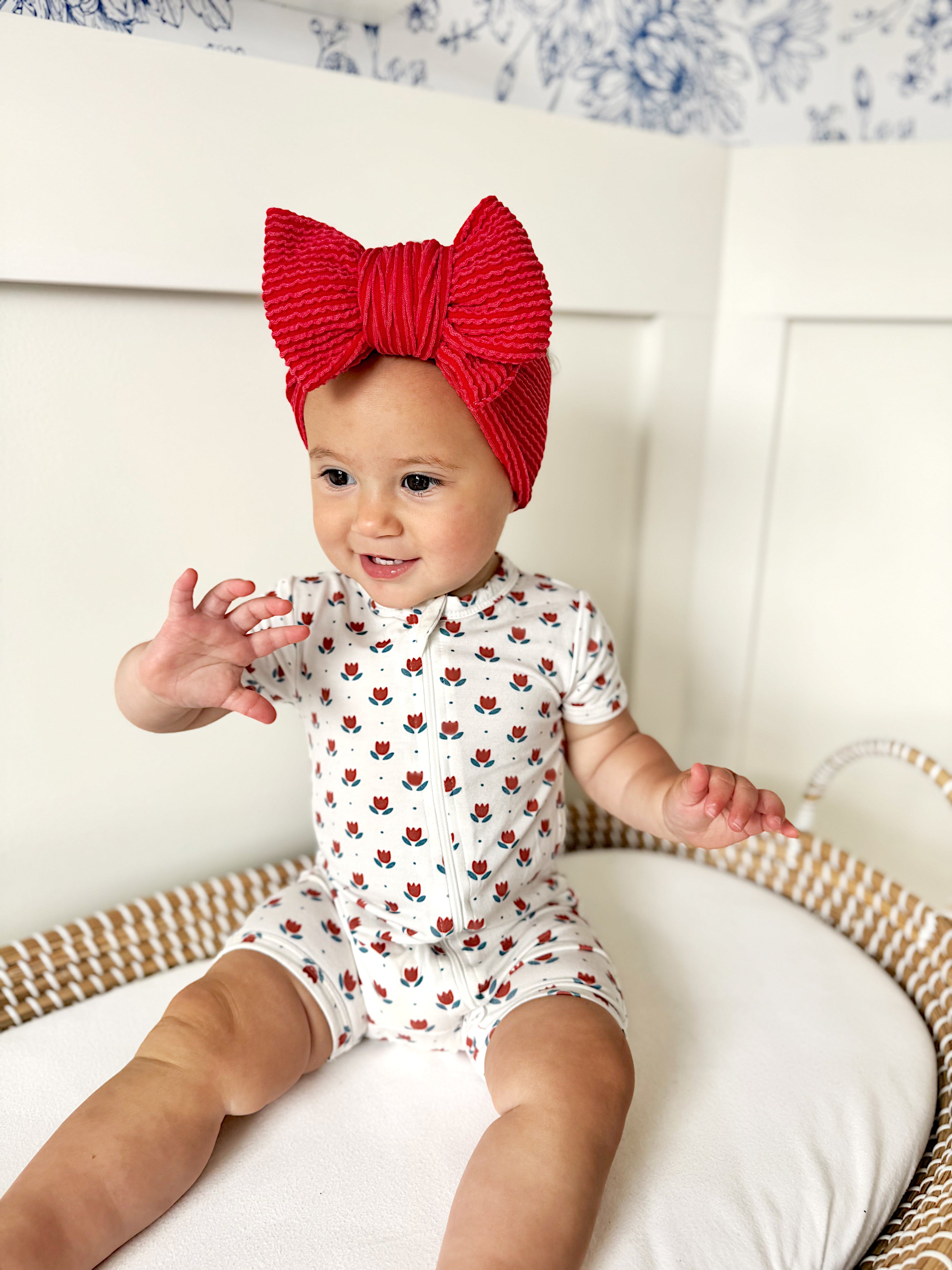 Red White & Blue Tulips Bamboo Shorty Pajamas - P's One-Stop Shop 