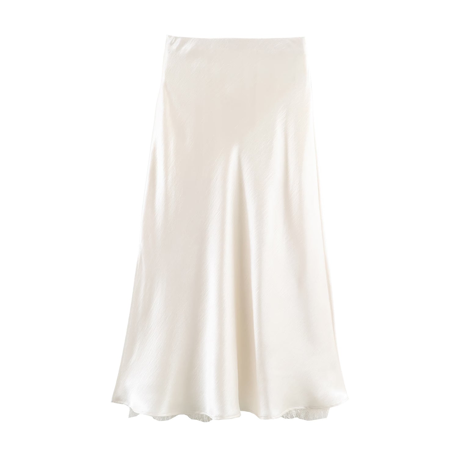 Satin Acetate Lace Patchwork Slit Skirt Long Skirt - P's One-Stop Shop 