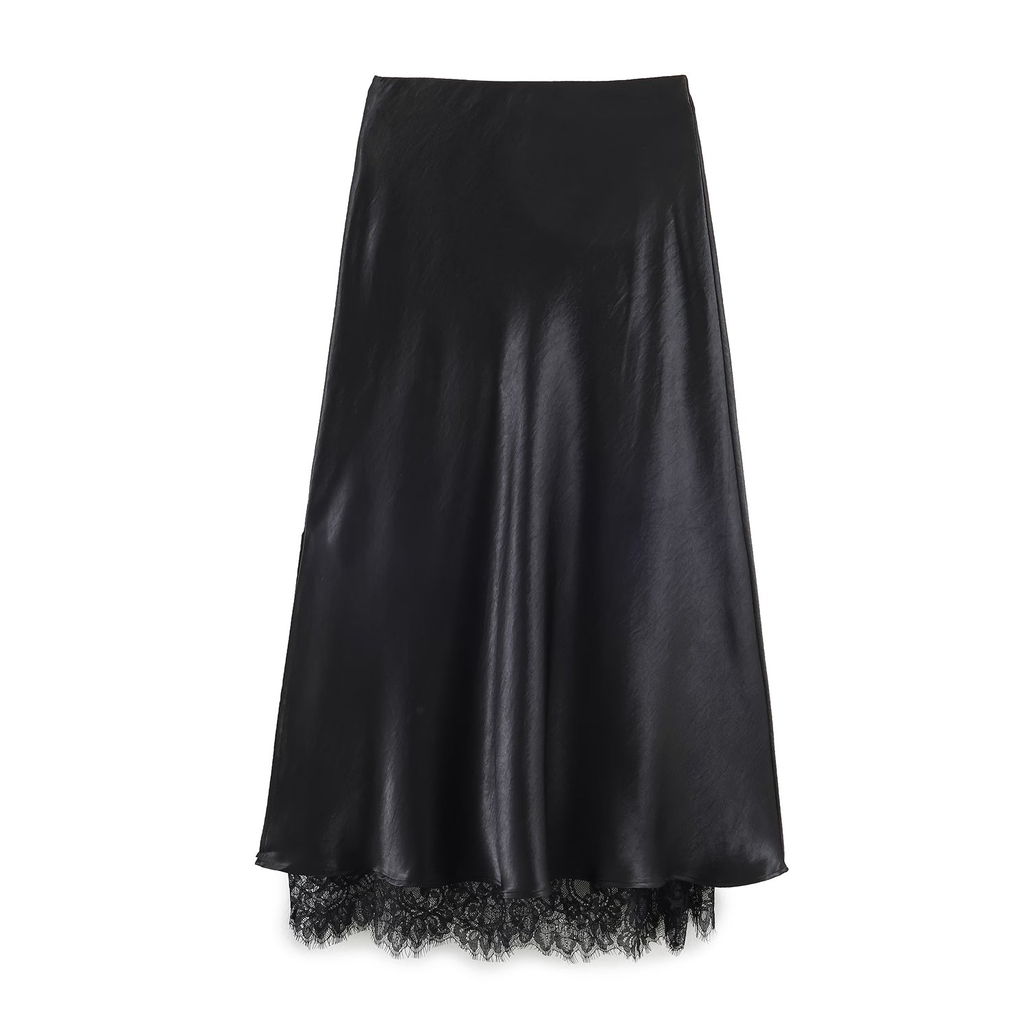 Satin Acetate Lace Patchwork Slit Skirt Long Skirt - P's One-Stop Shop 