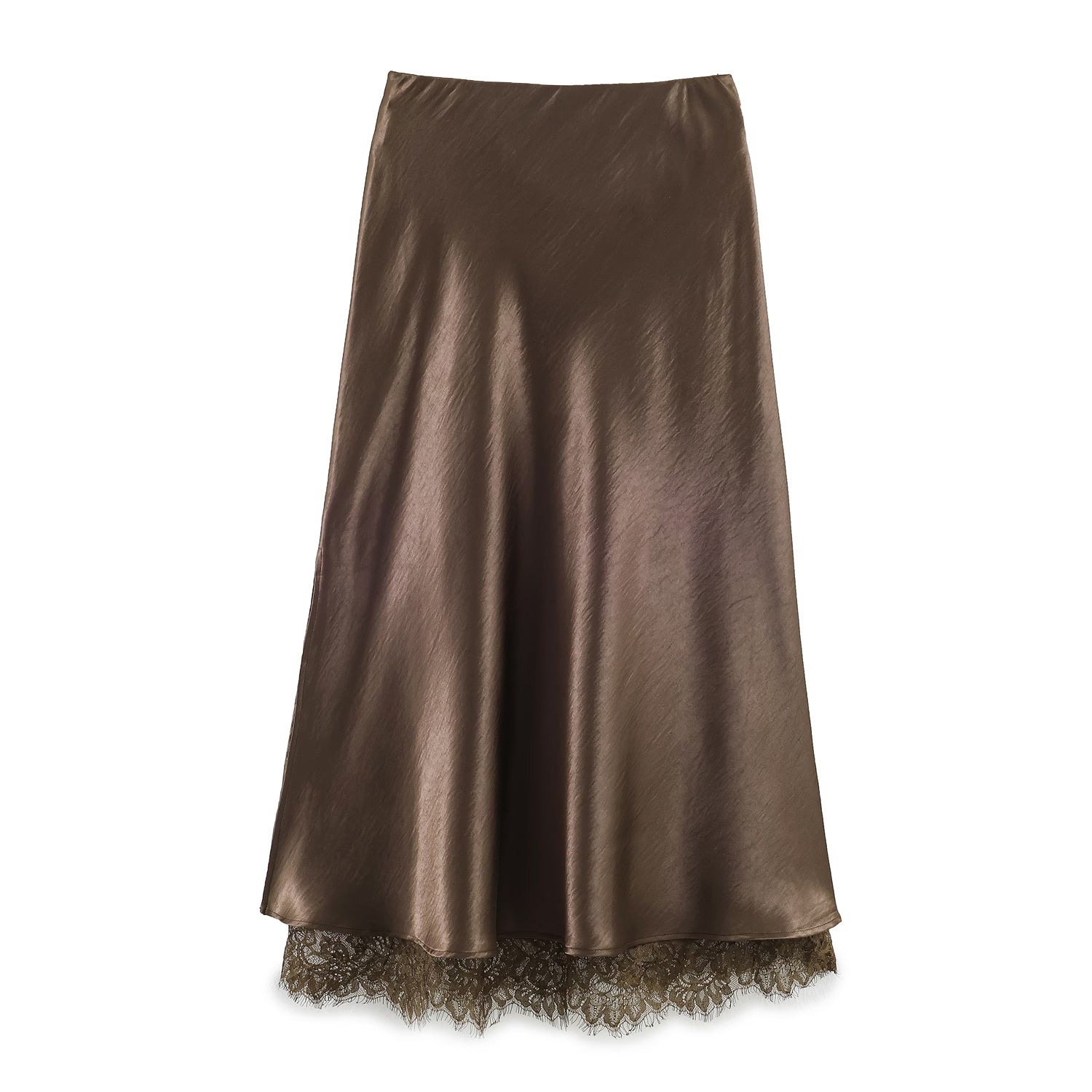 Satin Acetate Lace Patchwork Slit Skirt Long Skirt - P's One-Stop Shop 
