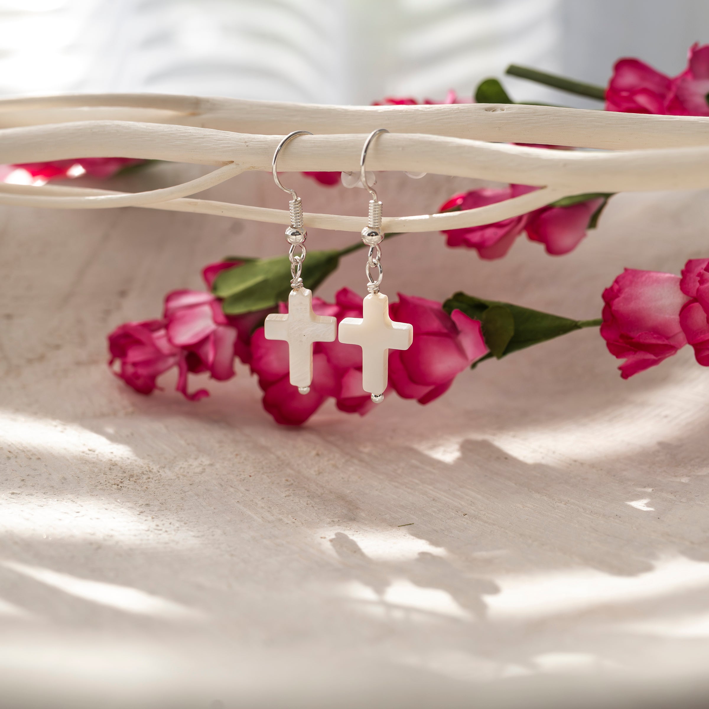 Silver-Plated Pearl Cross Earrings - Hypoallergenic & Stylish - P's One-Stop Shop 