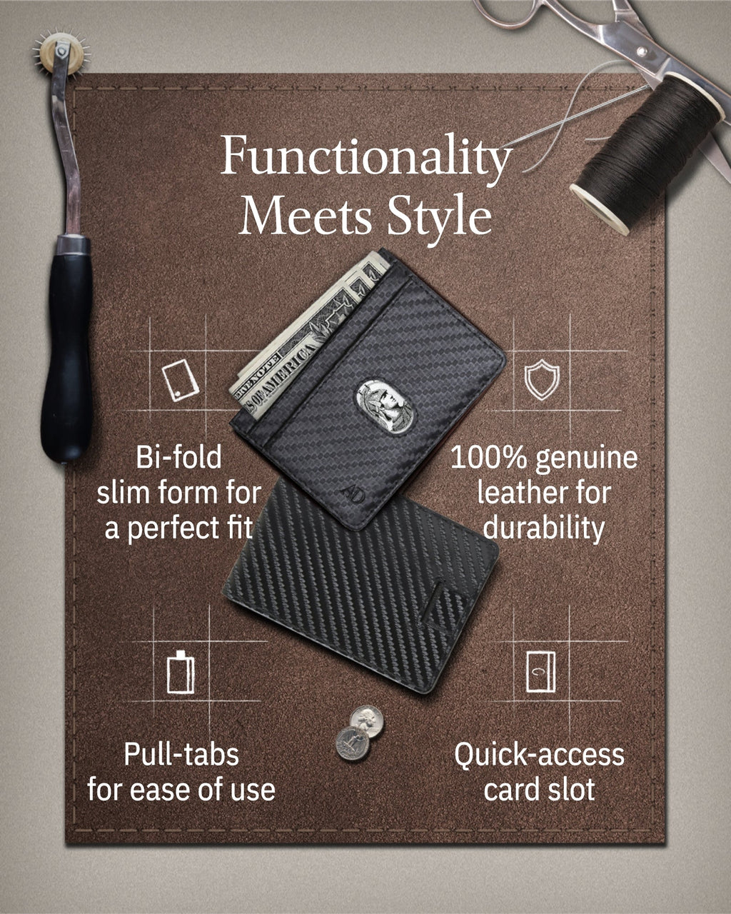 Slim Bifold Wallet With Pull Strap - P's One-Stop Shop 