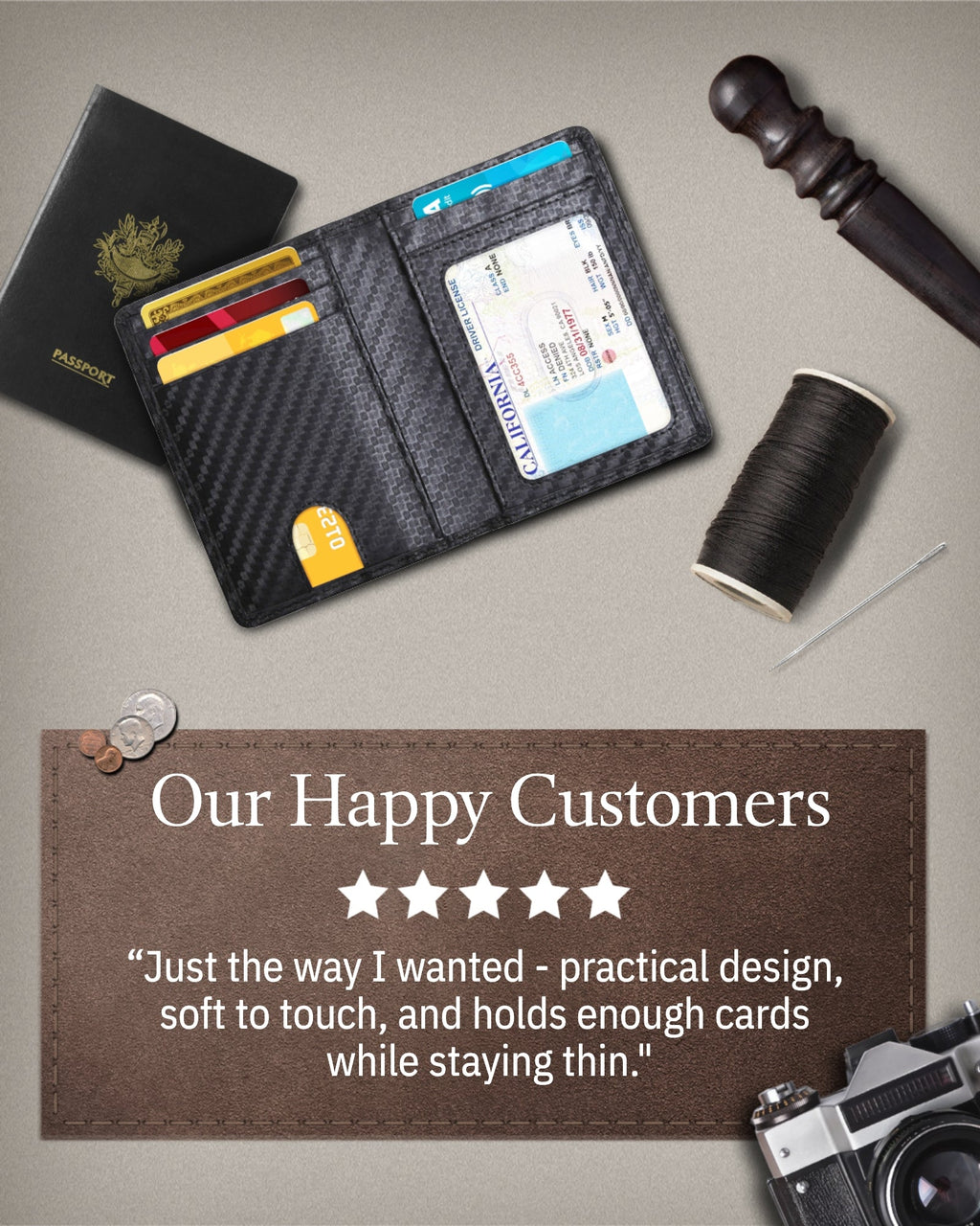 Slim Bifold Wallet With Pull Strap - P's One-Stop Shop 