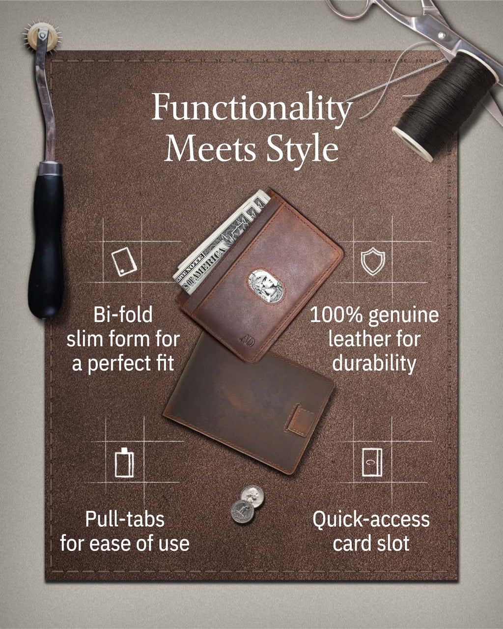 Slim Bifold Wallet With Pull Strap - P's One-Stop Shop 