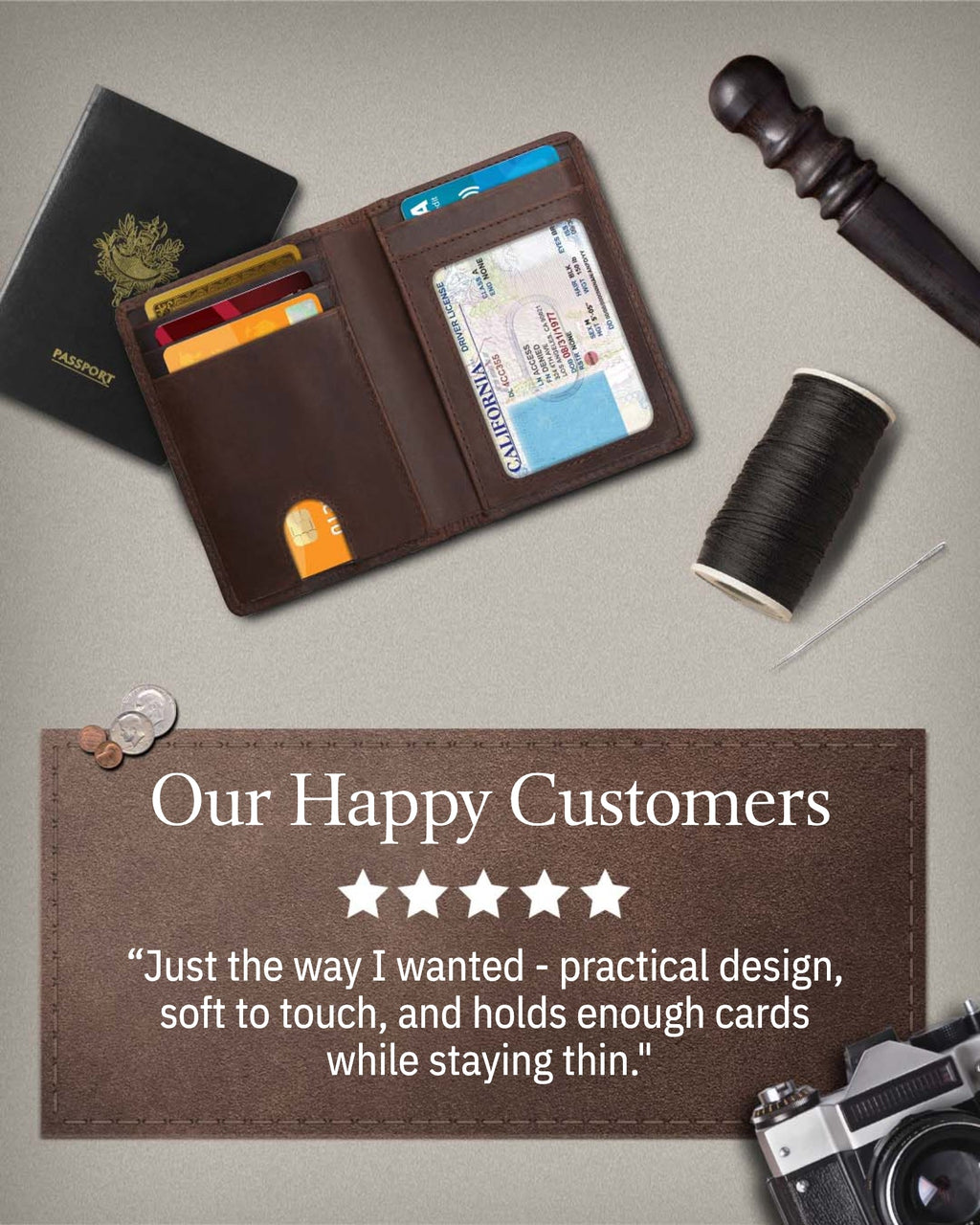 Slim Bifold Wallet With Pull Strap - P's One-Stop Shop 