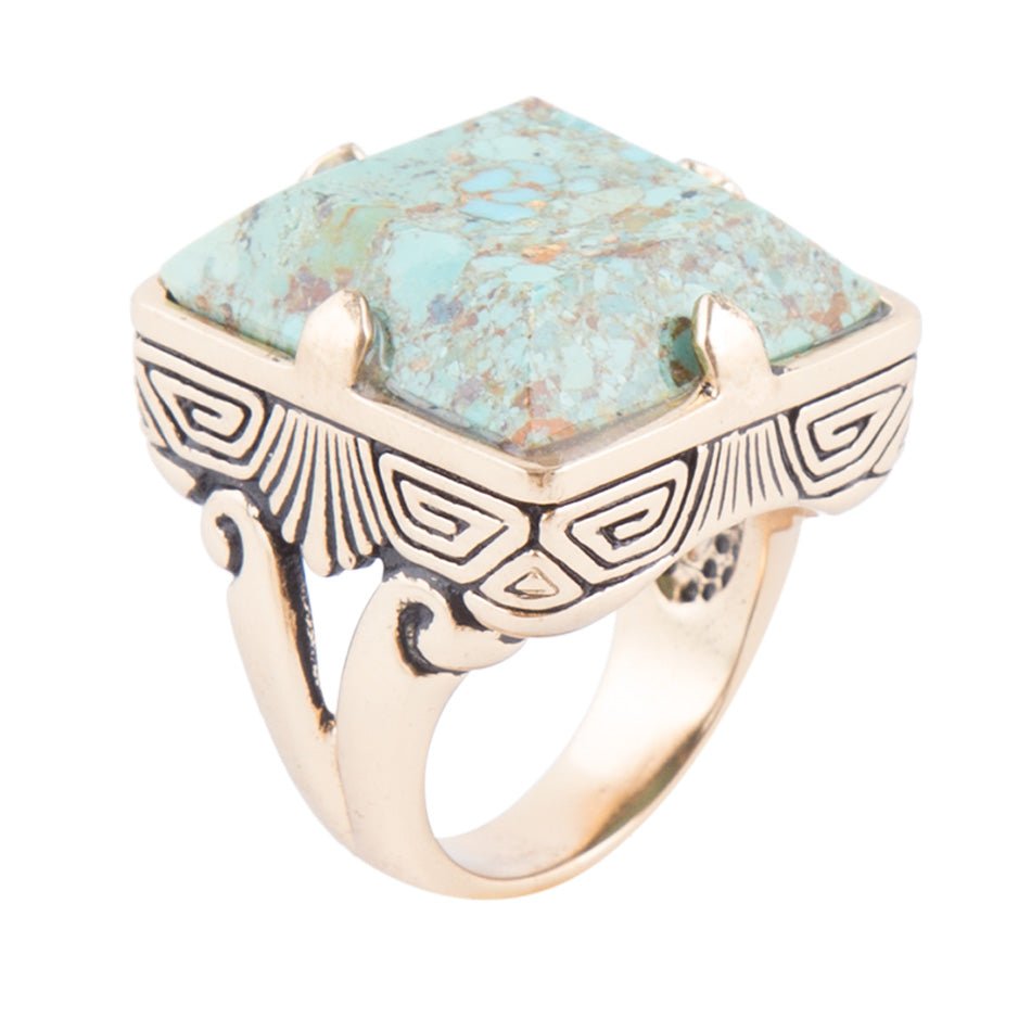 Square Statement Blue Turquoise Golden Ring - P's One-Stop Shop 