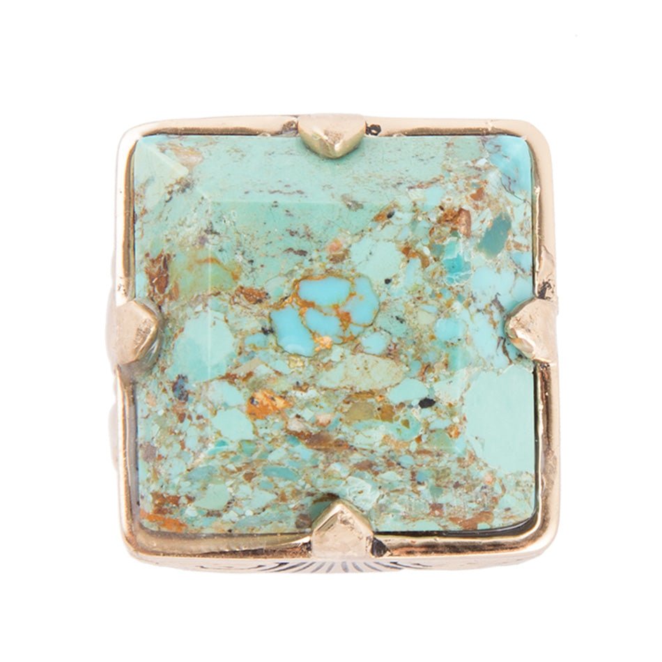 Square Statement Blue Turquoise Golden Ring - P's One-Stop Shop 