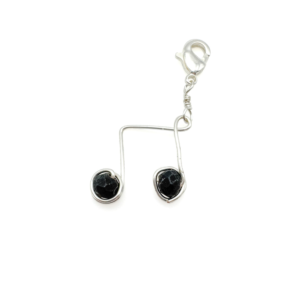 Sterling Silver Eighth Note Earrings with Black Crystals - P's One-Stop Shop 