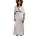 Summer Solid Color Dress Knitted Embroidered Holiday Beach Sun Shield Women - P's One-Stop Shop 