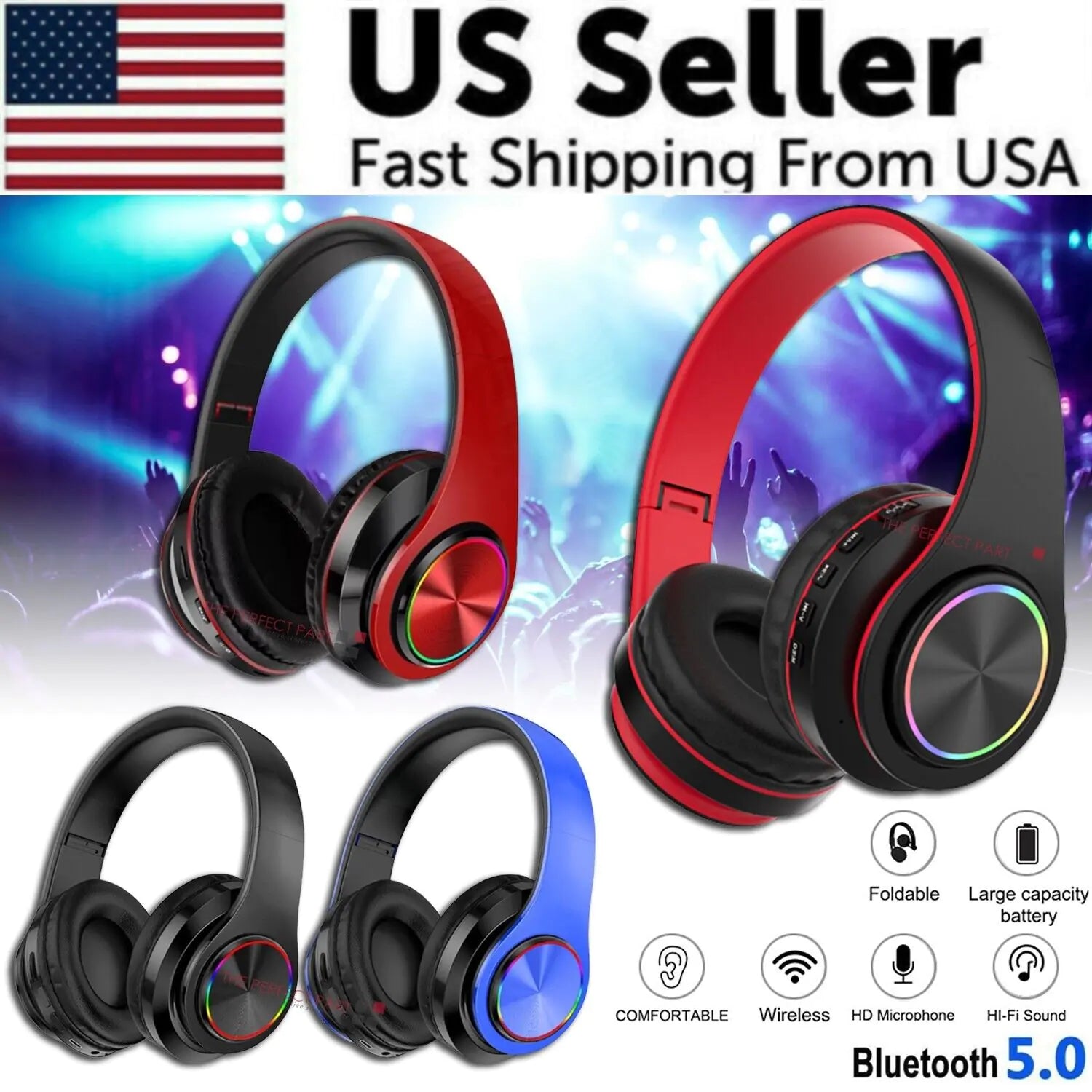 Super Bass Wireless Bluetooth Headphones Foldable Stereo Earphones Headsets Mic - P's One-Stop Shop 