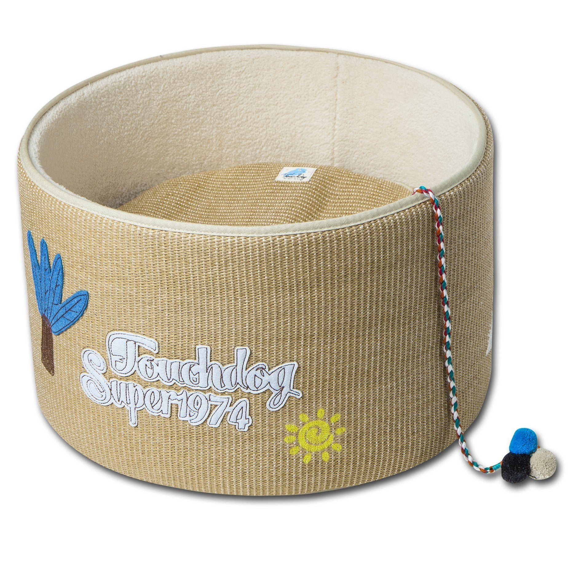 Touchcat 'Claw-ver Nest' Rounded Scratching Cat Bed w/ Teaser Toy - P's One-Stop Shop 