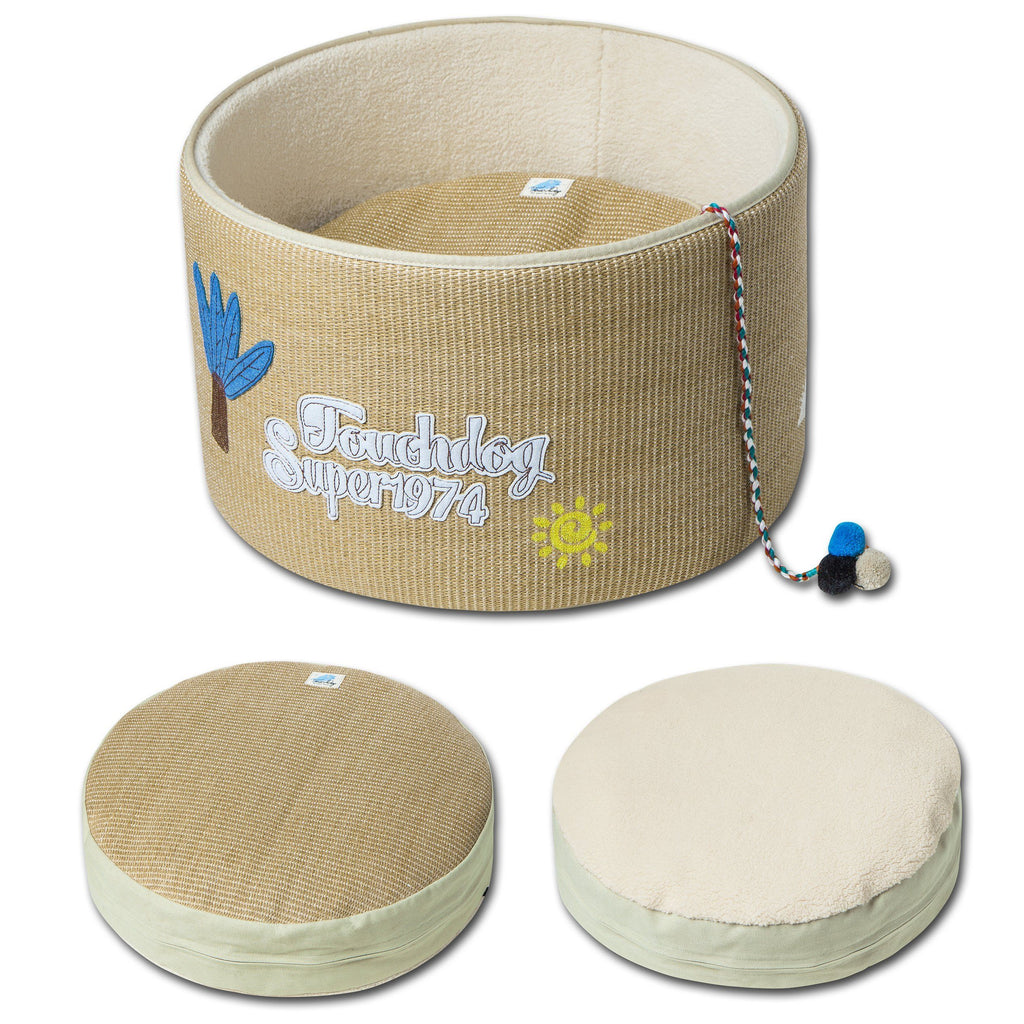 Touchcat 'Claw-ver Nest' Rounded Scratching Cat Bed w/ Teaser Toy - P's One-Stop Shop 
