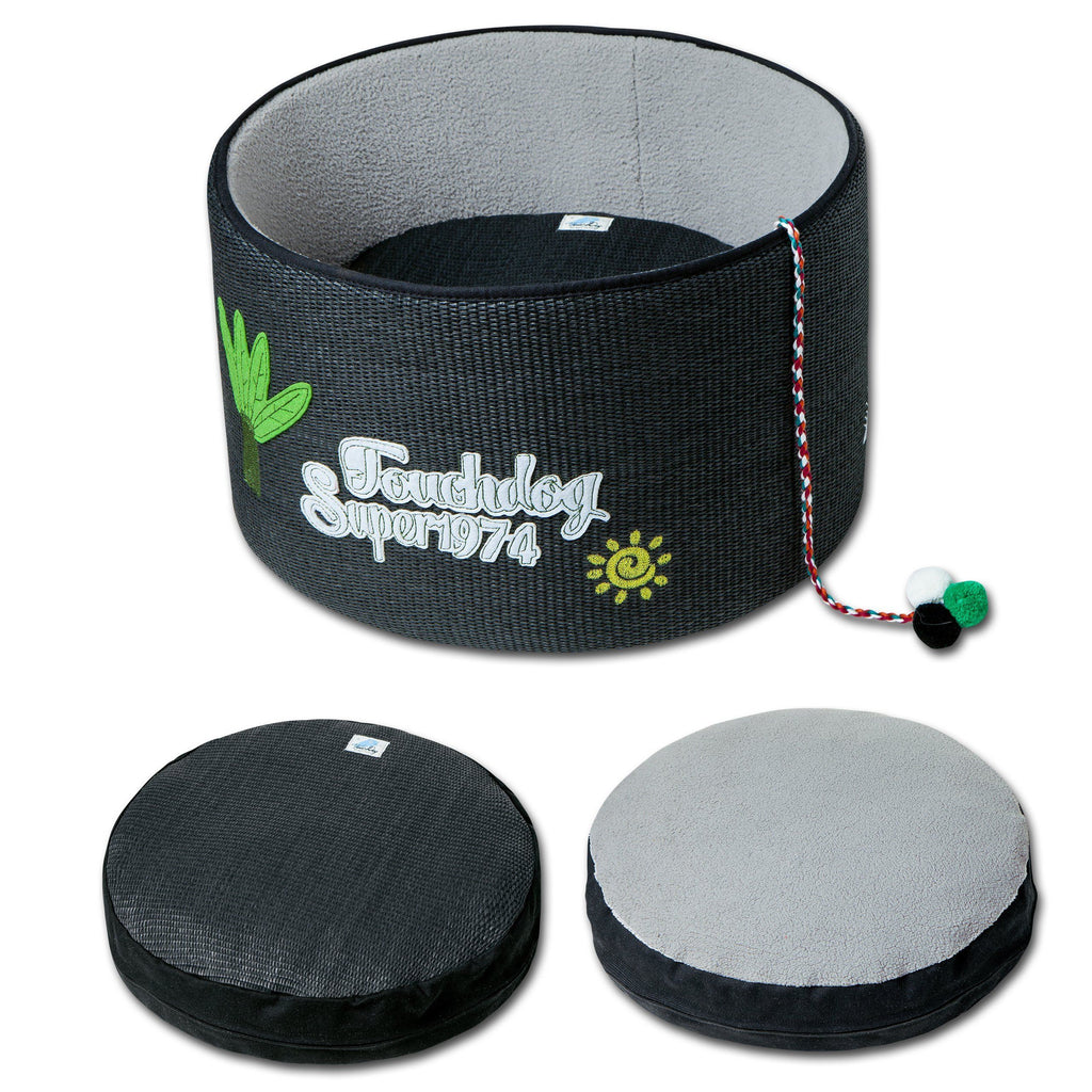 Touchcat 'Claw-ver Nest' Rounded Scratching Cat Bed w/ Teaser Toy - P's One-Stop Shop 