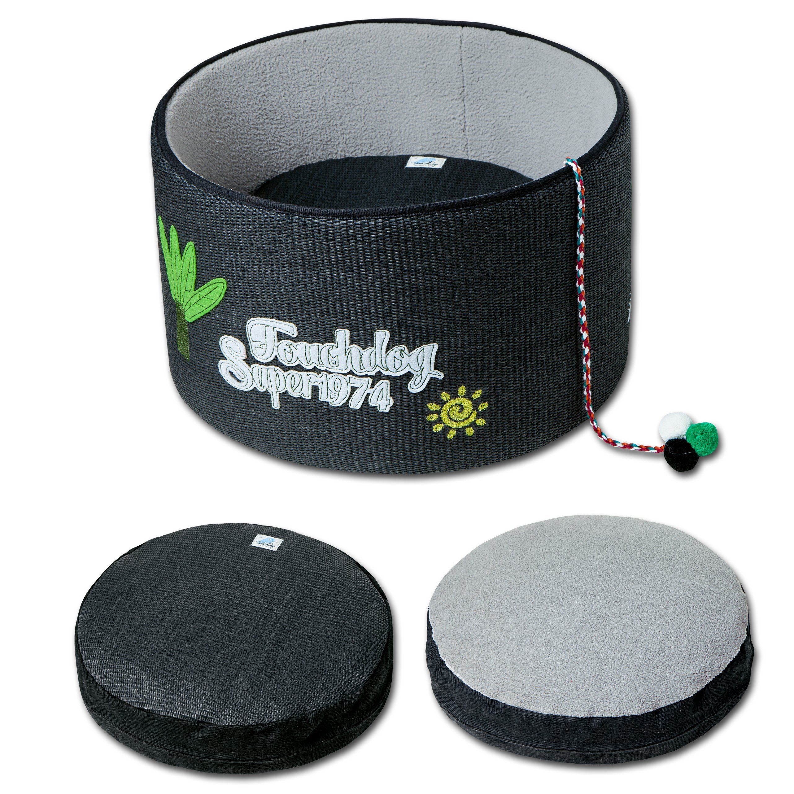 Touchcat 'Claw-ver Nest' Rounded Scratching Cat Bed w/ Teaser Toy - P's One-Stop Shop 