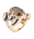 Tribecca Smoky Brown Quartz and Abalone Statement Golden Ring - P's One-Stop Shop 