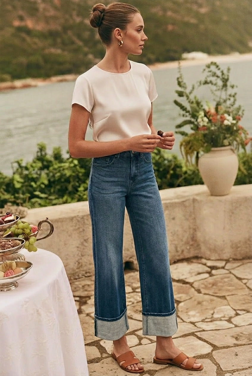 Tummy Control High Rise A-wide Jeans - P's One-Stop Shop 