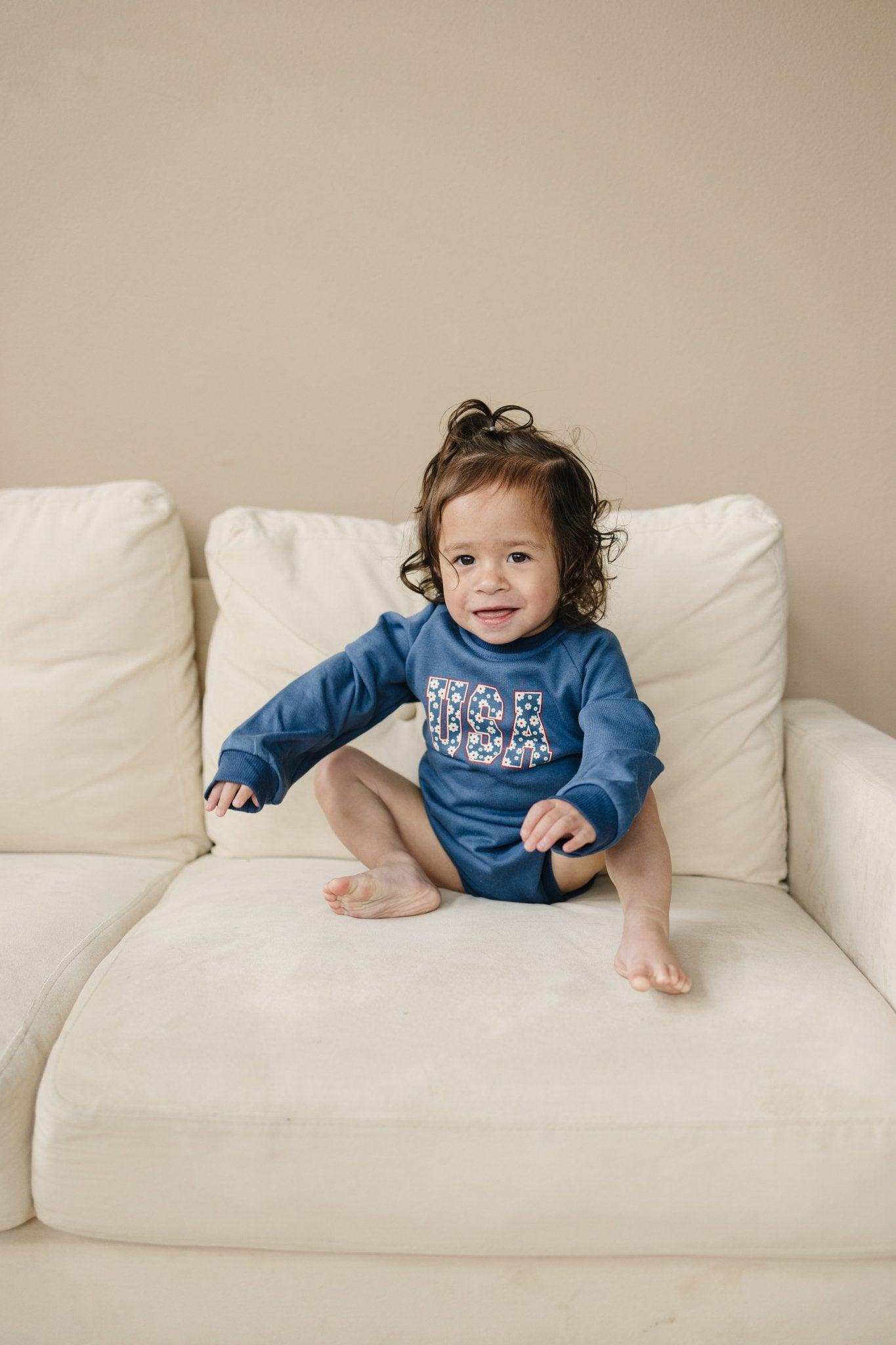 USA Daisy Sweatshirt Romper - P's One-Stop Shop 