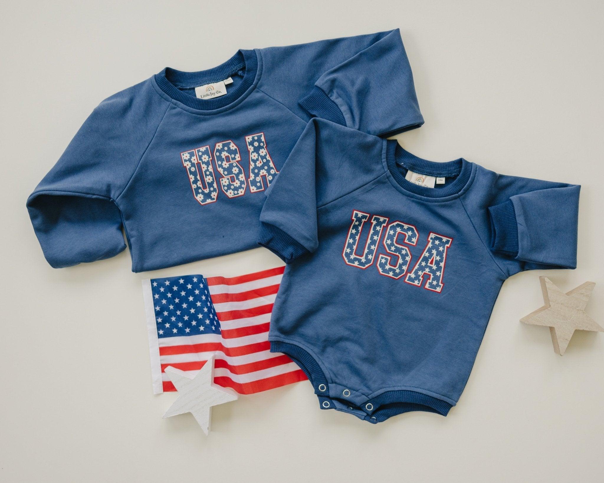 USA Stars Sweatshirt Romper - P's One-Stop Shop 