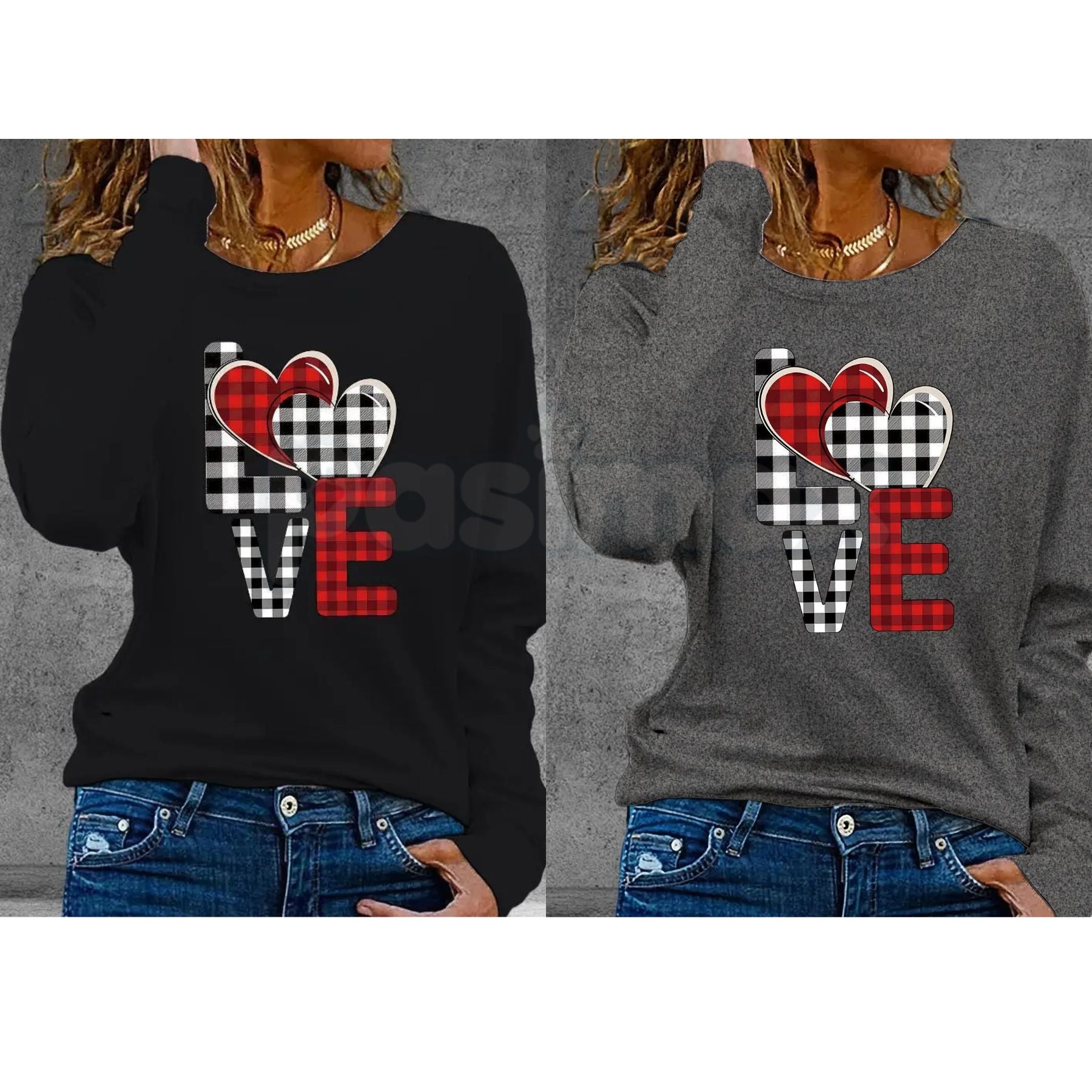 Valentine’s Day Heart Pattern Long Sleeve T-Shirt – Autumn Winter Romantic Graphic Tee for Men & Women - P's One-Stop Shop 