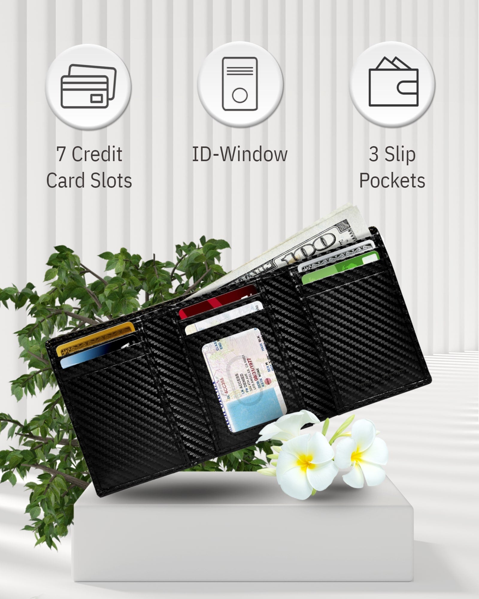 Vegan Trifold Wallet With ID Window - P's One-Stop Shop 