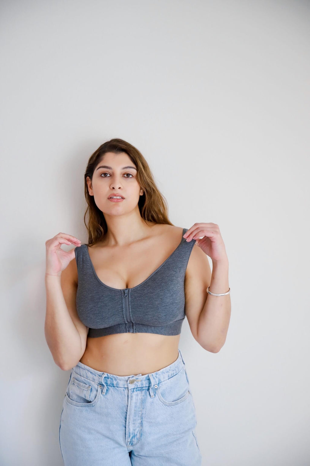 Wilderness Front‑Closure Cotton Bralette - Grey - P's One-Stop Shop 