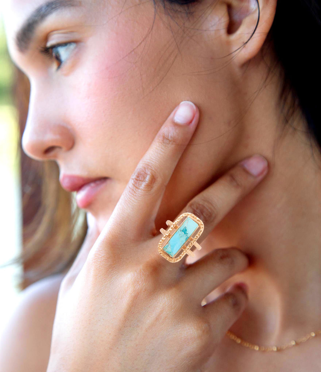 Willa Blue Turquoise Golden Statement Ring - P's One-Stop Shop 