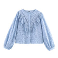 Women Clothing Autumn Hollowed out Embroidered Shirt - P's One-Stop Shop 