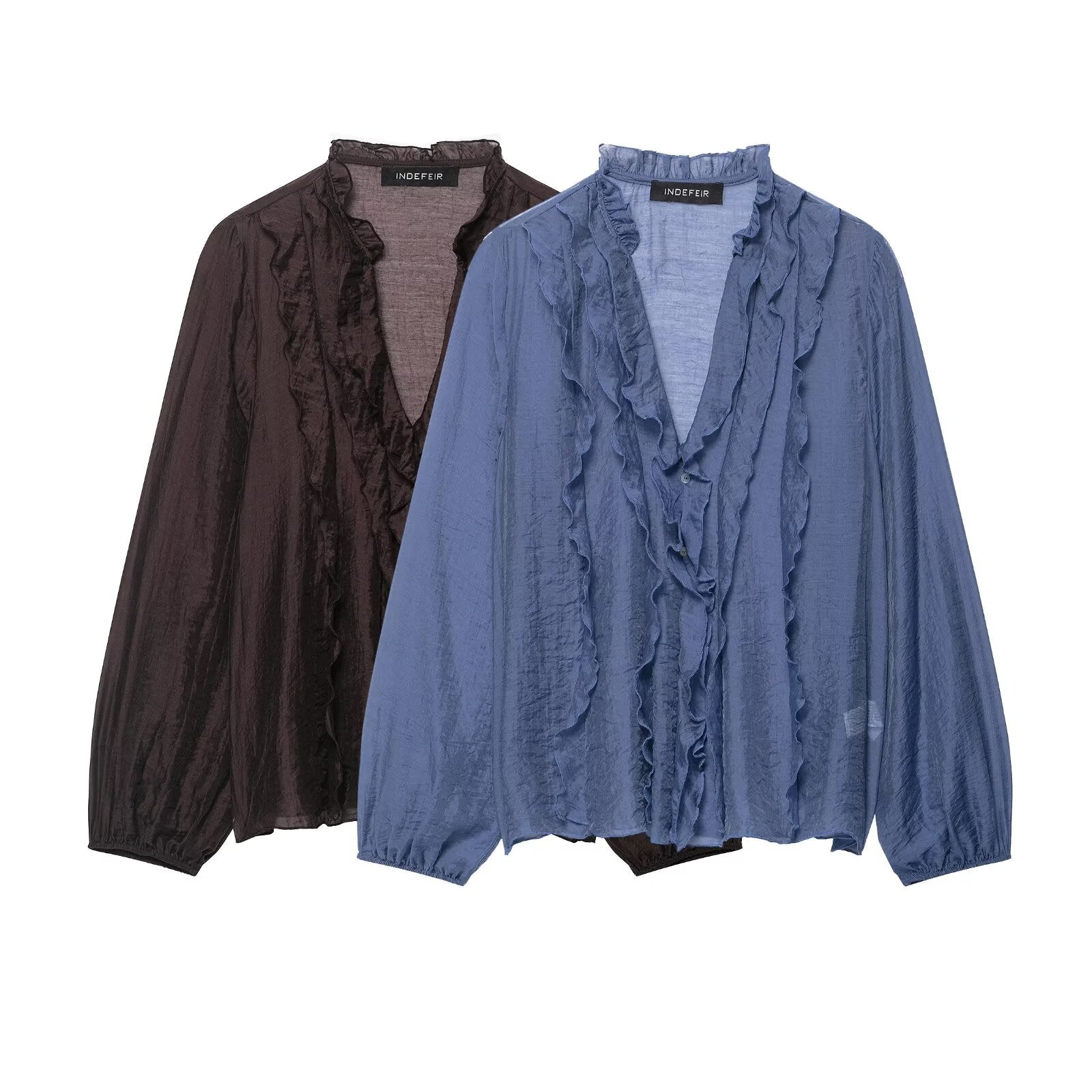 Women Clothing Autumn Laminated Decoration Long Sleeve Shirt - P's One-Stop Shop 