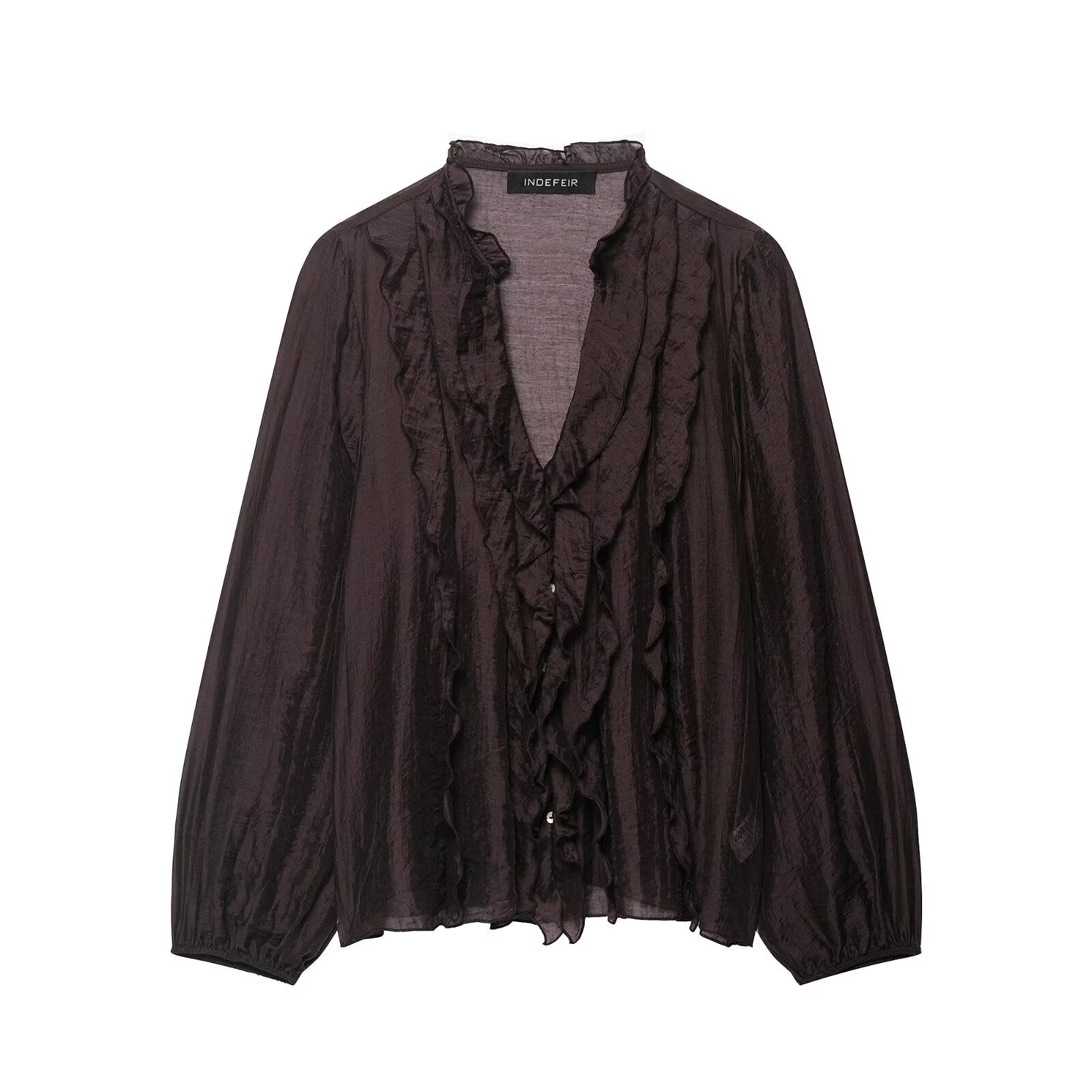 Women Clothing Autumn Laminated Decoration Long Sleeve Shirt - P's One-Stop Shop 