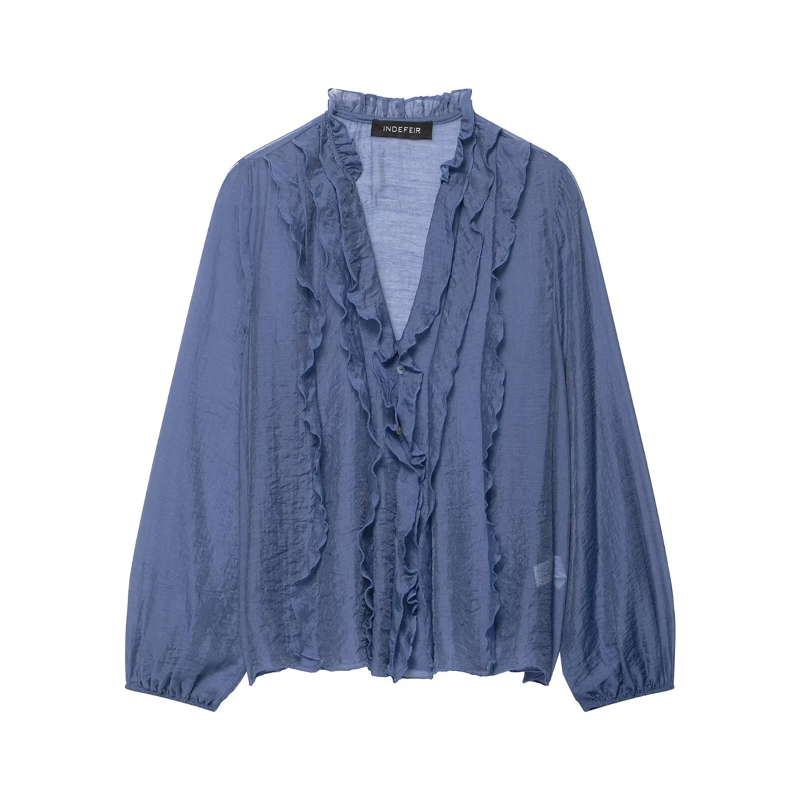 Women Clothing Autumn Laminated Decoration Long Sleeve Shirt - P's One-Stop Shop 