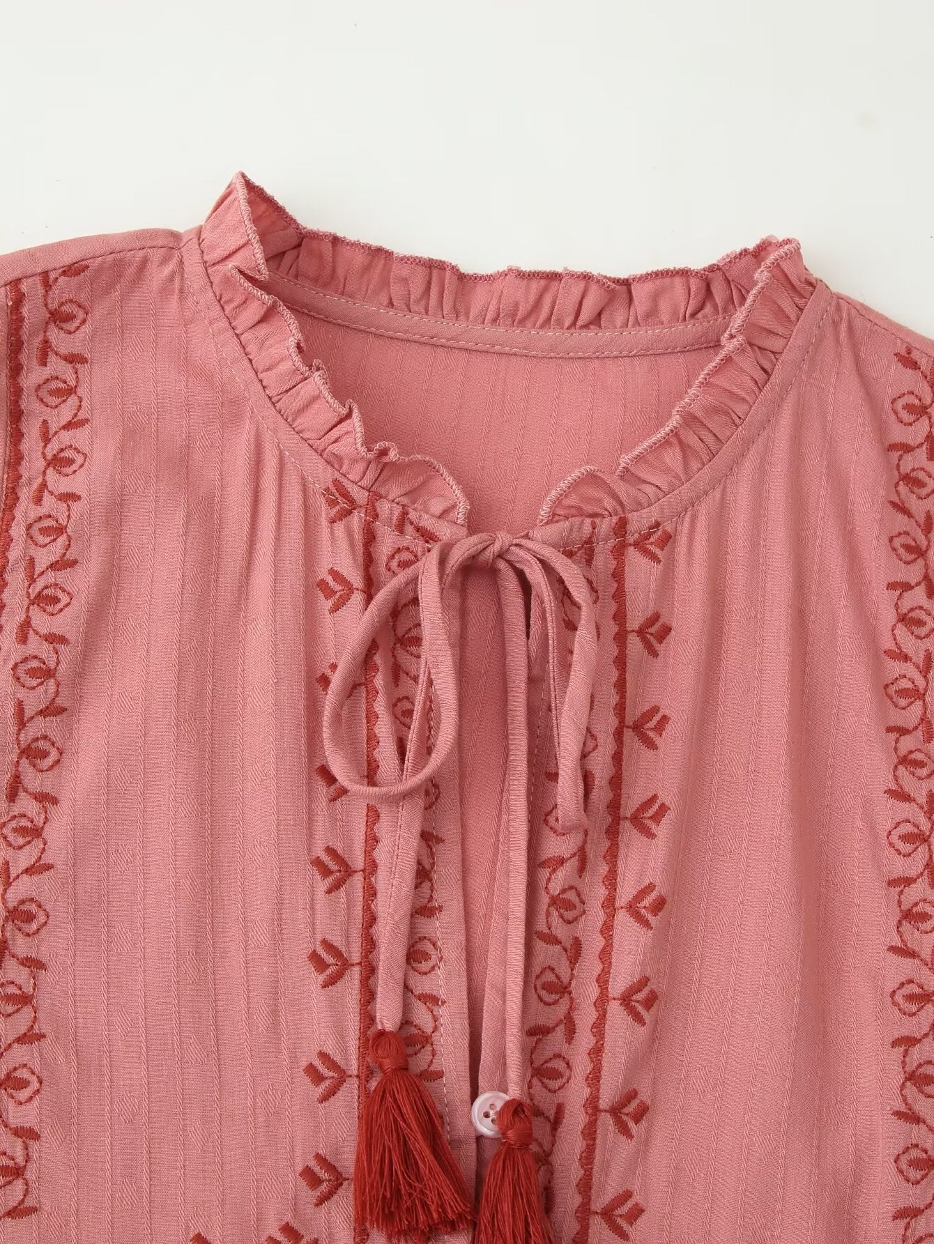 Women Clothing Long Sleeve Contrast Color Embroidered Shirt - P's One-Stop Shop 