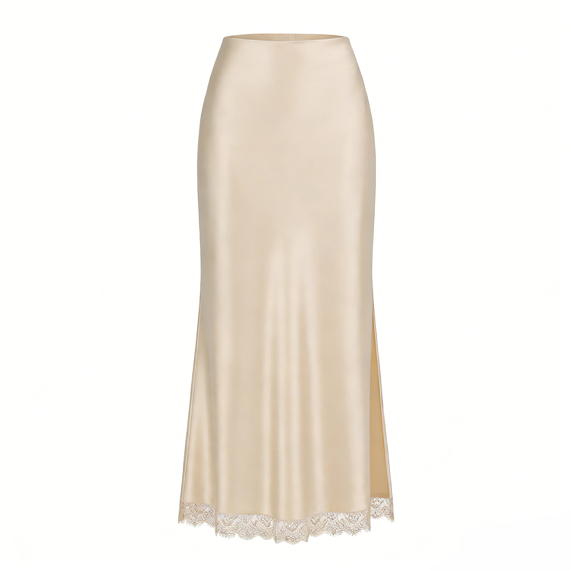 Women Clothing Satin Skirt Lace Split High Waist Elastic Sexy Sheath Skirt - P's One-Stop Shop 