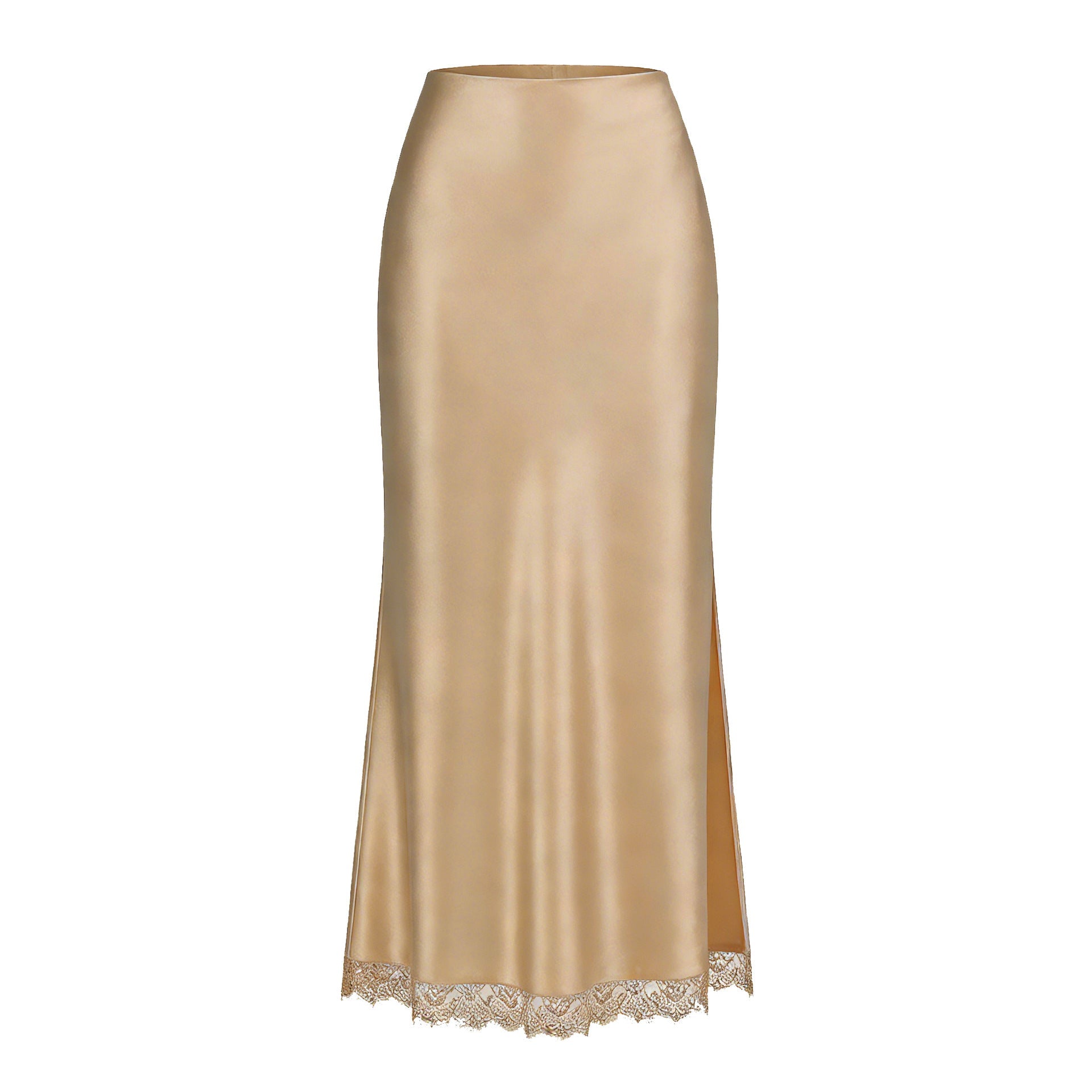 Women Clothing Satin Skirt Lace Split High Waist Elastic Sexy Sheath Skirt - P's One-Stop Shop 