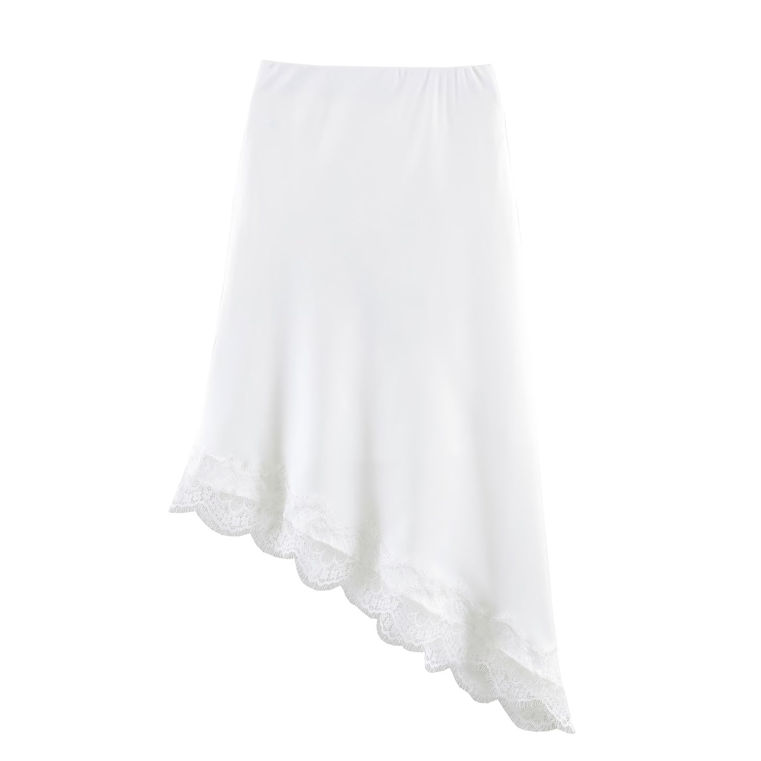 Women Clothing Spring Sexy Satin Acetate Lace Stitching Irregular Asymmetric Skirt - P's One-Stop Shop 