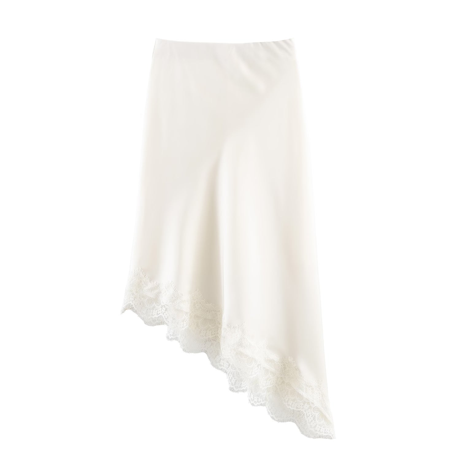 Women Clothing Spring Sexy Satin Acetate Lace Stitching Irregular Asymmetric Skirt - P's One-Stop Shop 