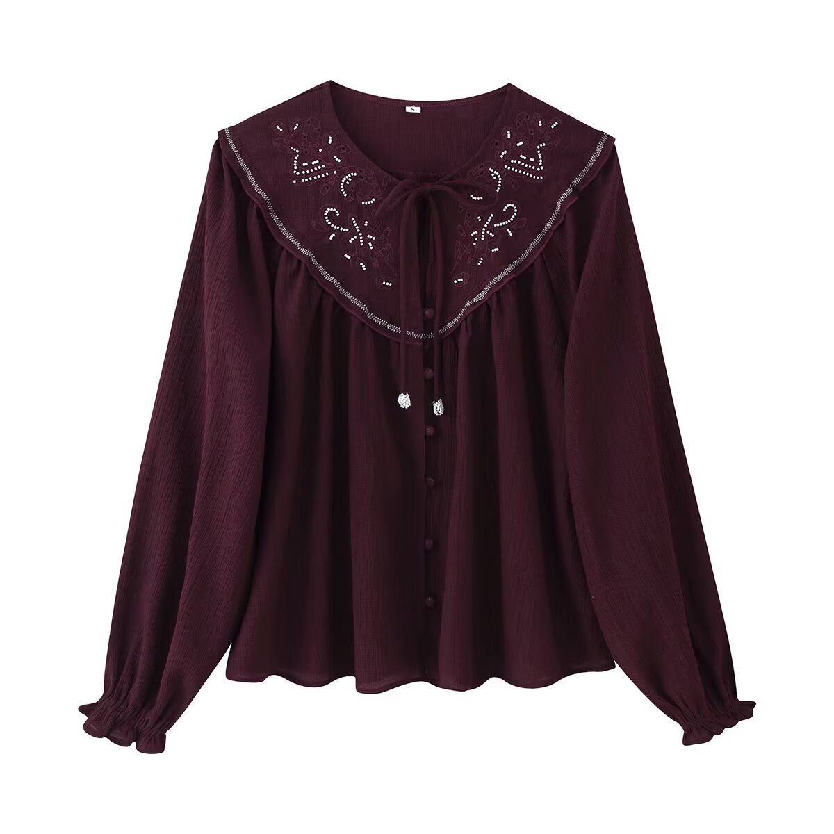 Women Long Sleeve Casual Beaded Embroidered Shirt - P's One-Stop Shop 