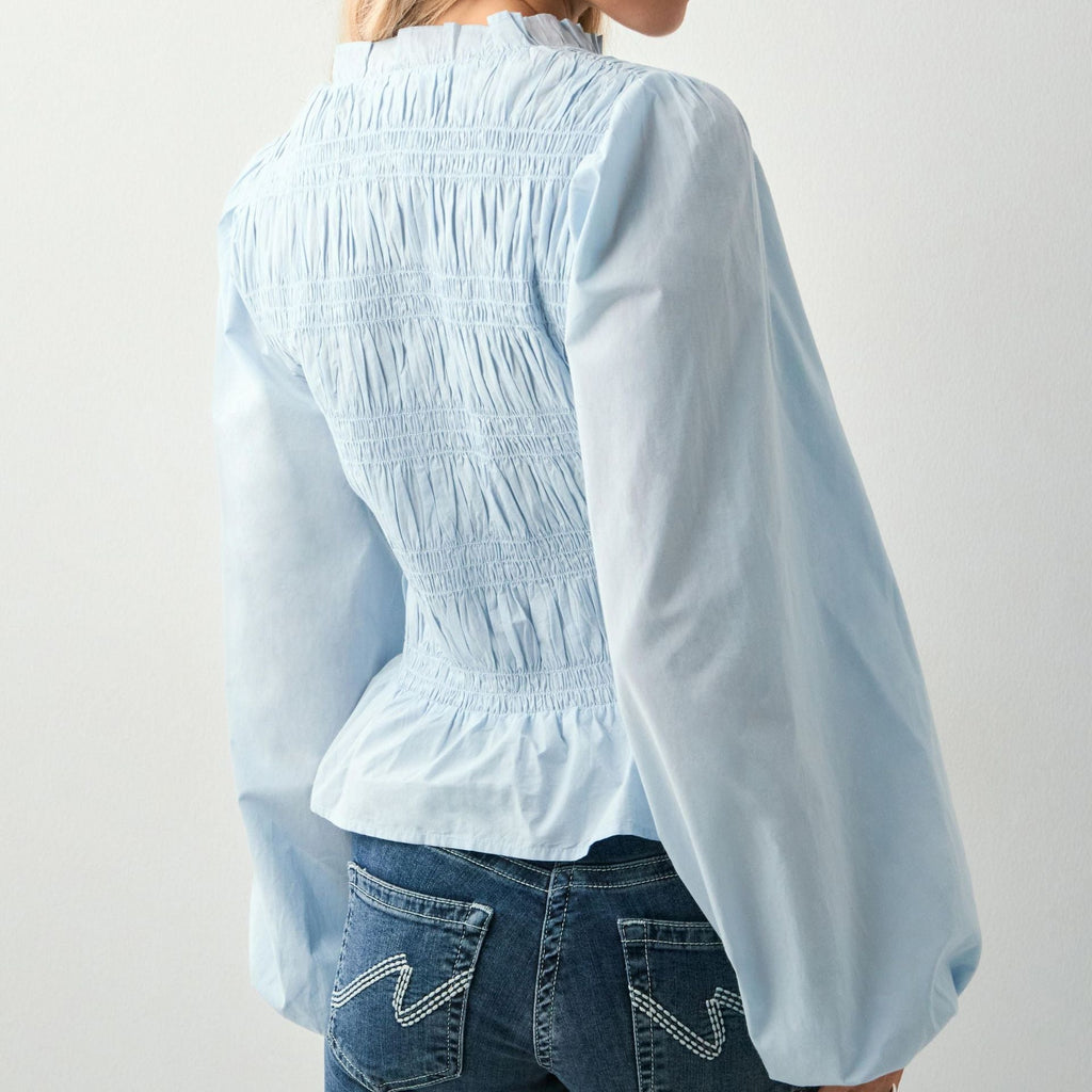 Women Solid Color Casual Button Slim Fit Cardigan Shirt Puff Sleeve Top - P's One-Stop Shop 