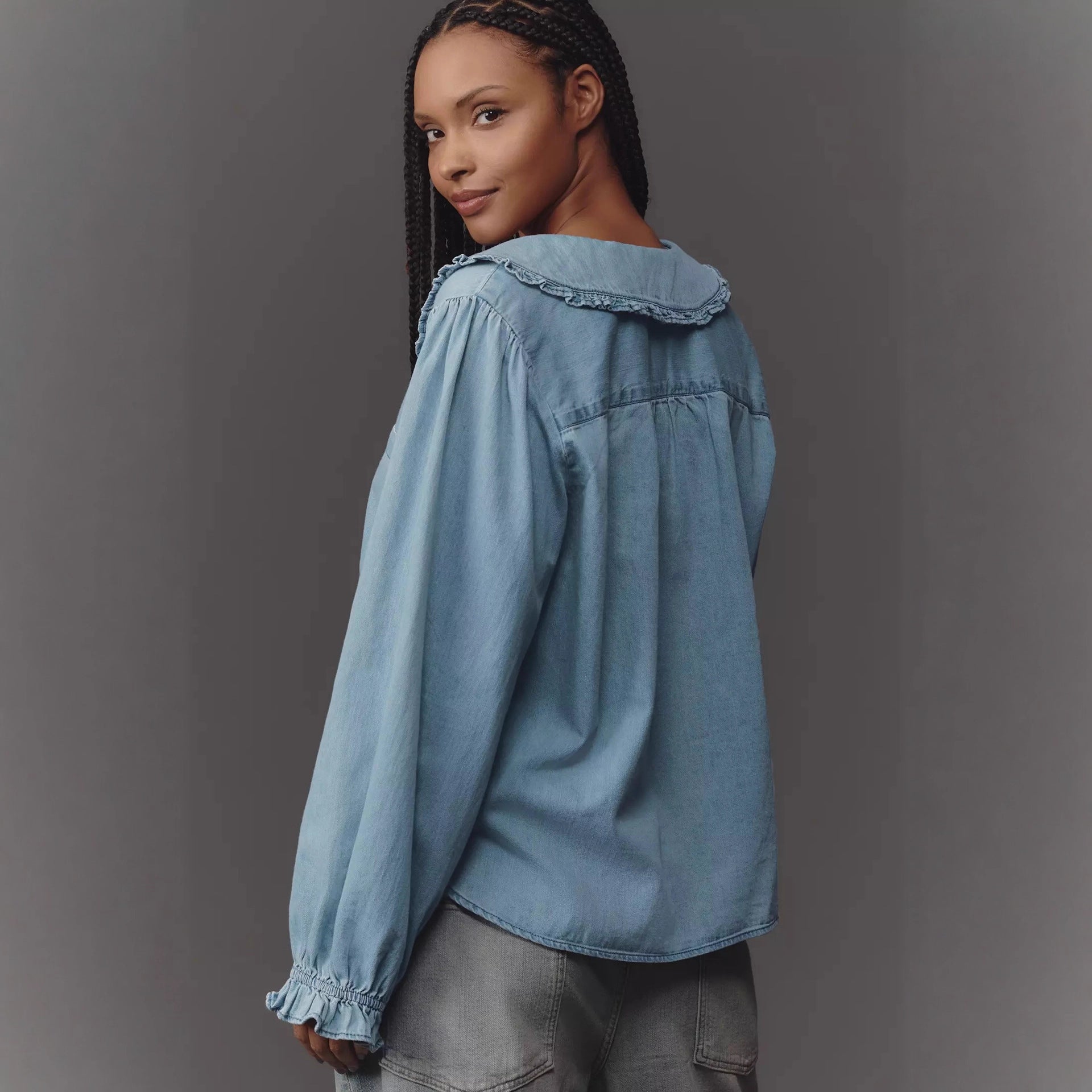 Women Spring Autumn Casual Retro Lightweight Denim Long Sleeved Shirt - P's One-Stop Shop 