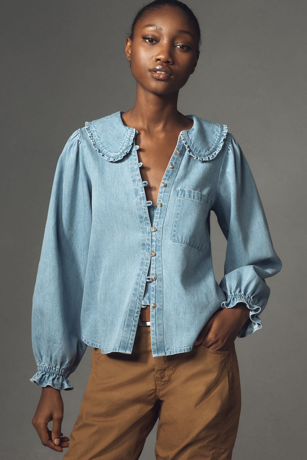 Women Spring Autumn Casual Retro Lightweight Denim Long Sleeved Shirt - P's One-Stop Shop 