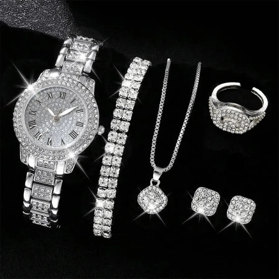 Women Watch Luxury Elegant Alloy Watch 6pcs - P's One-Stop Shop 