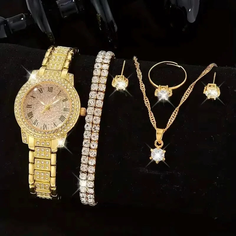 Women Watch Luxury Elegant Alloy Watch 6pcs - P's One-Stop Shop 