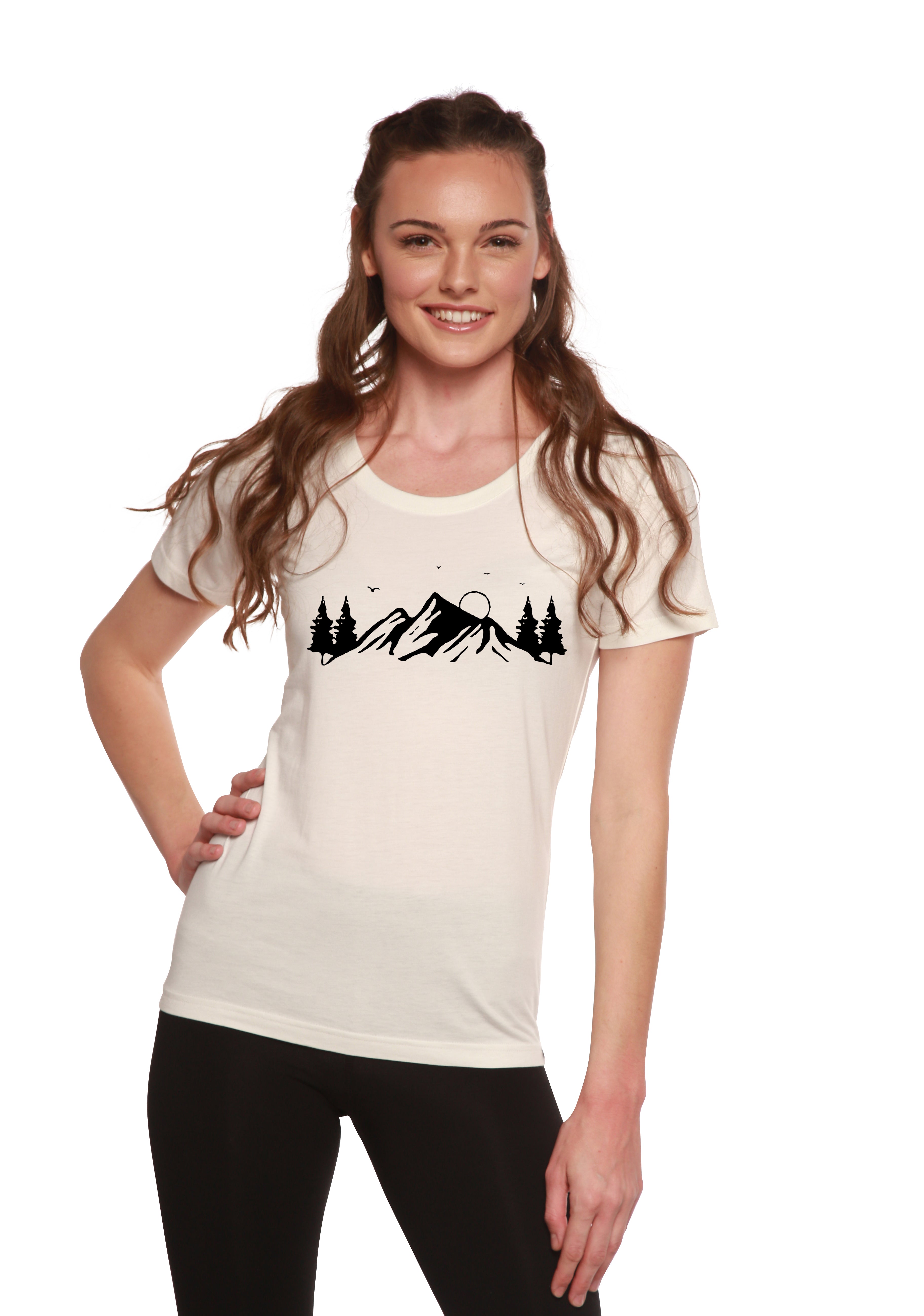 Women's Bamboo/Cotton Short Sleeve Scoop Neck T-Shirt with Print Mauna Kea - P's One-Stop Shop 