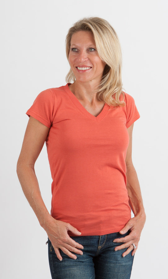 Women's Bamboo Viscose/Cotton V-Neck Cap Sleeve T-Shirt - P's One-Stop Shop 
