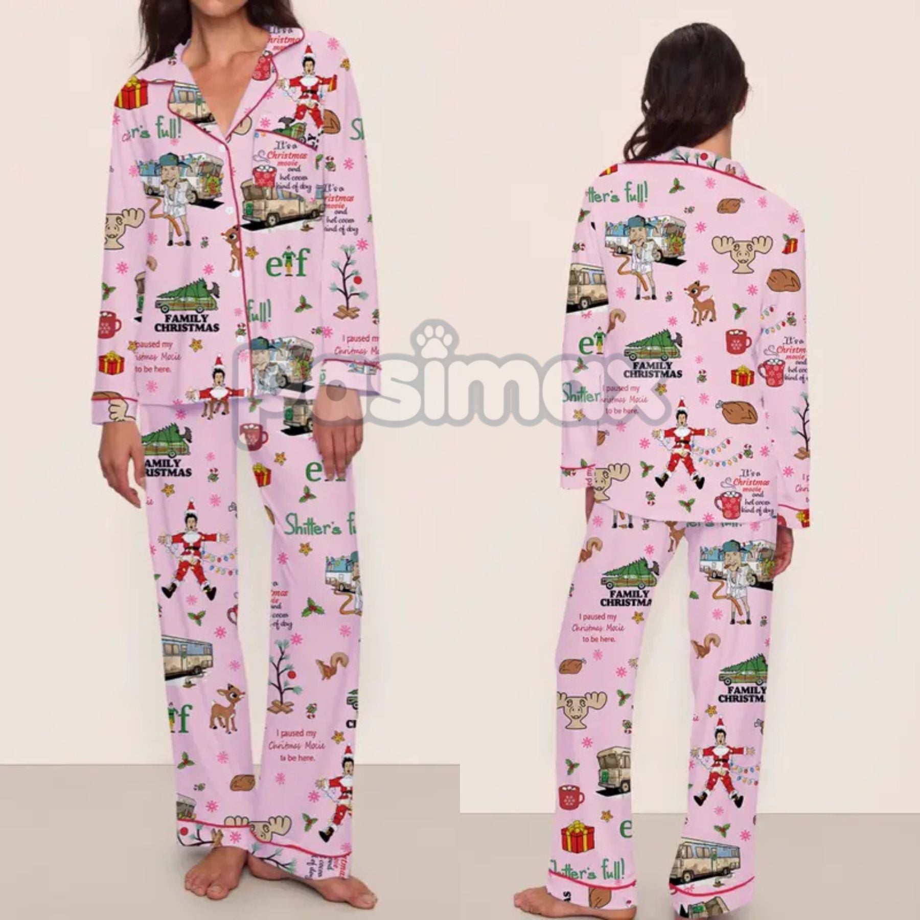 Women's Christmas Pajama Set - Elegant Long Sleeve Top & Pants, Comfortable Home Wear for Fall Winter & Holiday Gift - P's One-Stop Shop 