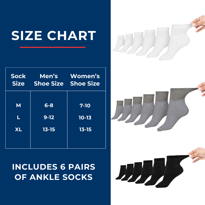 Women's Cotton Diabetic Ankle Socks (6 Pair) - P's One-Stop Shop 