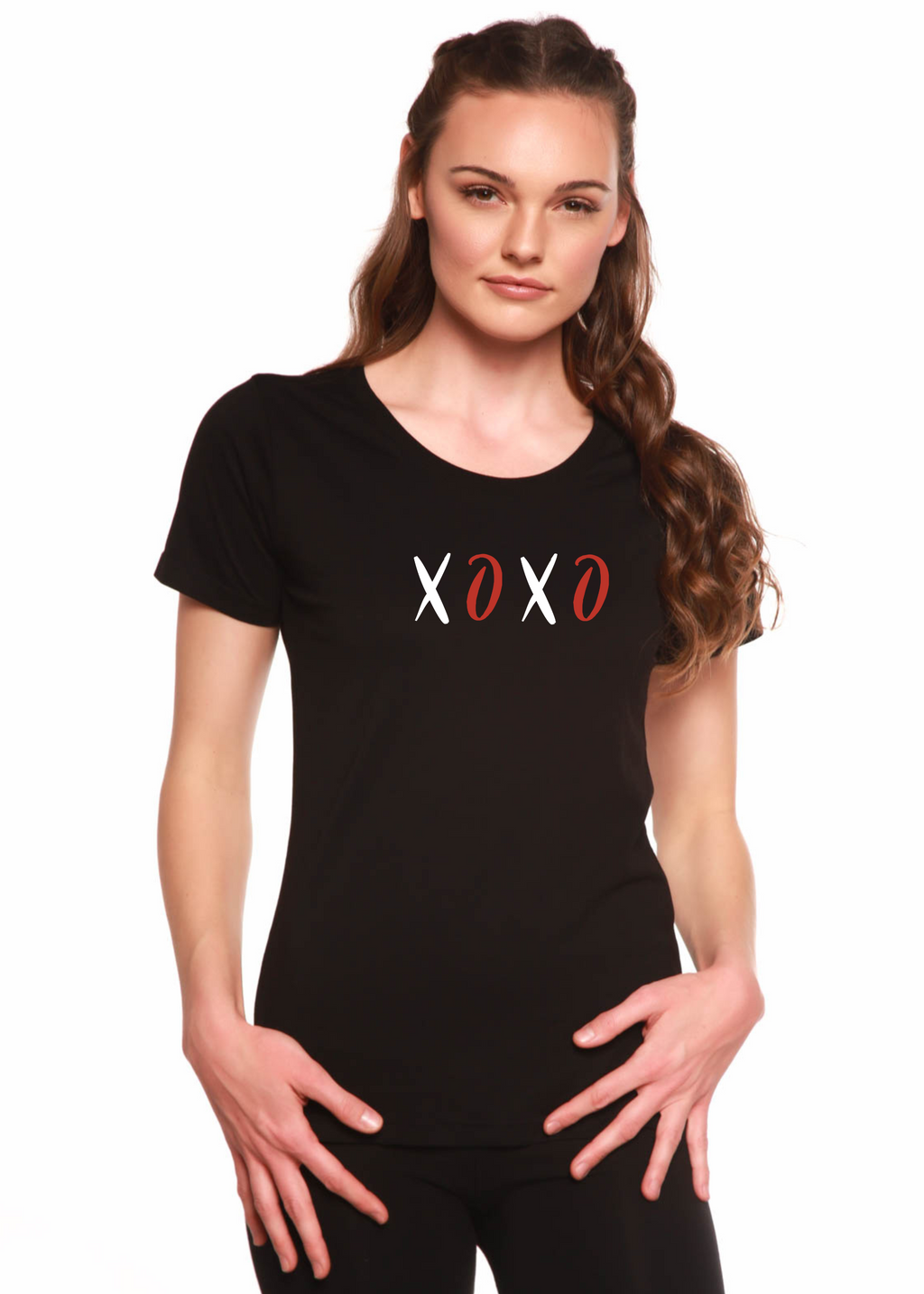 XOXO Women's Bamboo Sleeve Scoop Neck Graphic T-Shirt - P's One-Stop Shop 