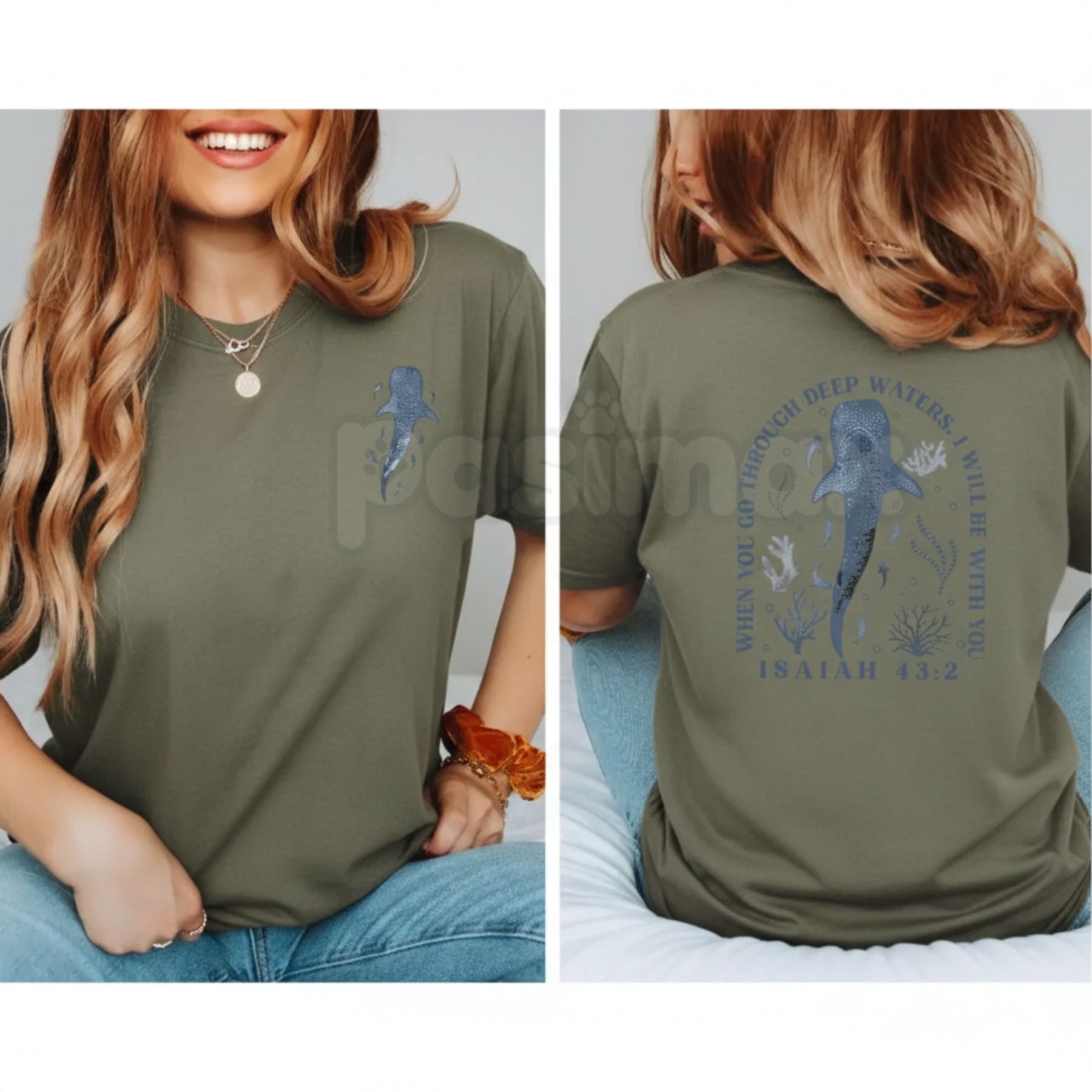 "When You Go Through Deep Waters" Christian T-Shirt - Isaiah 43:2 Inspirational Faith Tee, Scripture Verse Religious Graphic Shirt, Premium Heavyweight Hope & Encouragement Top, Minimalist Christian Gift for Women & Men, Ocean Inspired Spiritual Apparel - P's One-Stop Shop 
